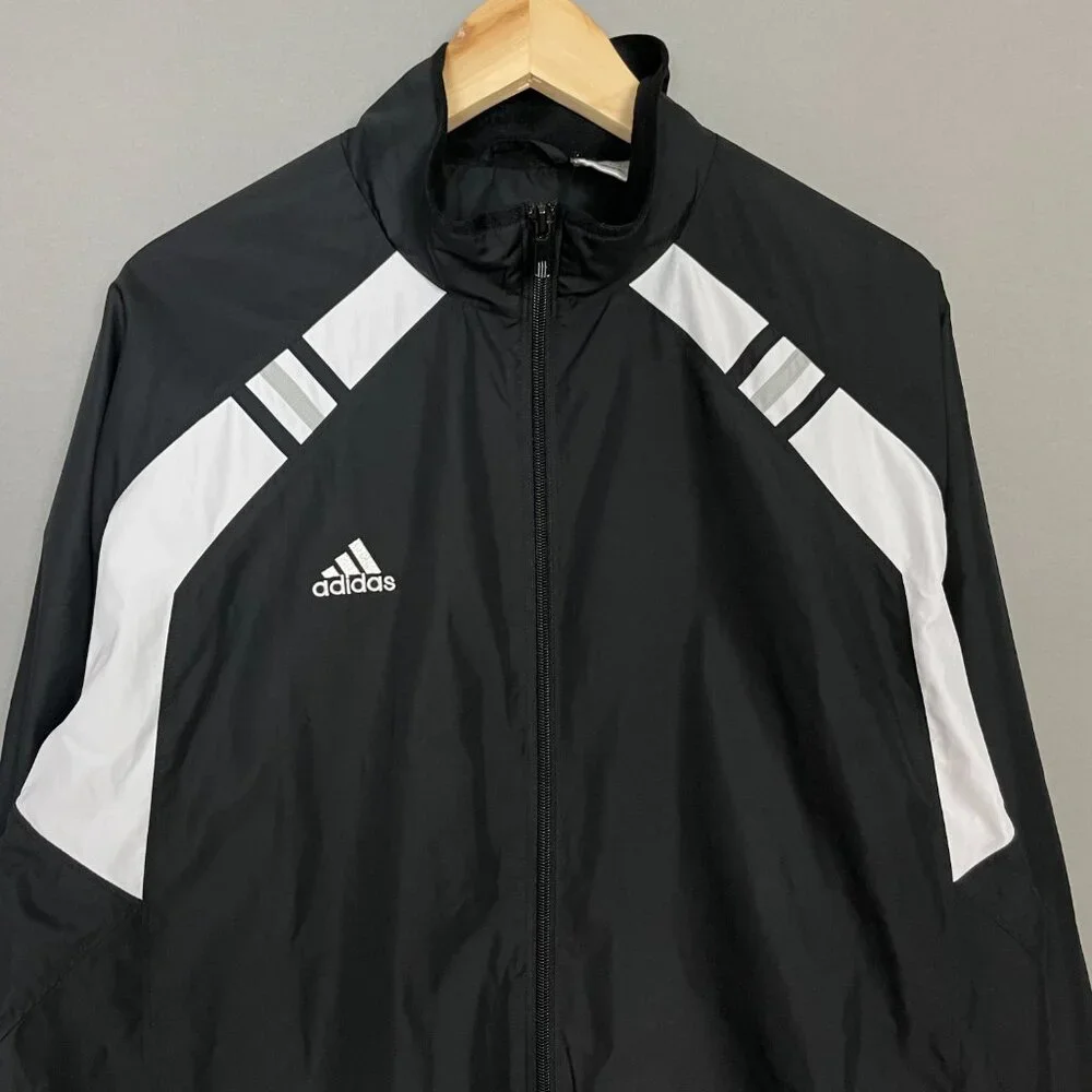 Adidas Windbreaker Jacket Men Sz Large SAMPLE Black White Track Athletic Relaxed